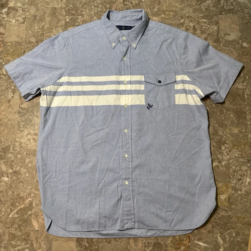 Polo Ralph Lauren Shirt Mens XL Blue Nautical Oxford Short Sleeve Pocket OCBD
